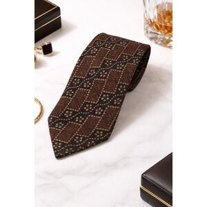 Canali Silk Tie Mens Brown Black Geometric Floral Pattern Made in Italy Luxury